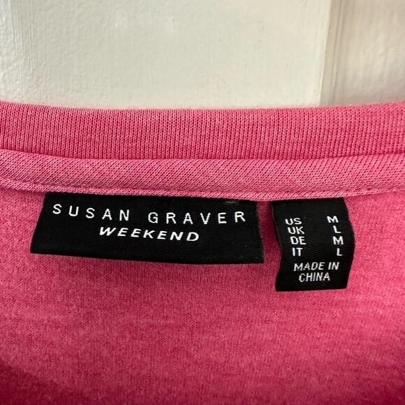 Susan Graver Weekend Pink Heathered Brushed Knit Top Size M Side Hem Zippers - Picture 3 of 9
